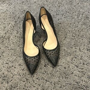 Black Laser-Cut Pointed Toe Flats - Women